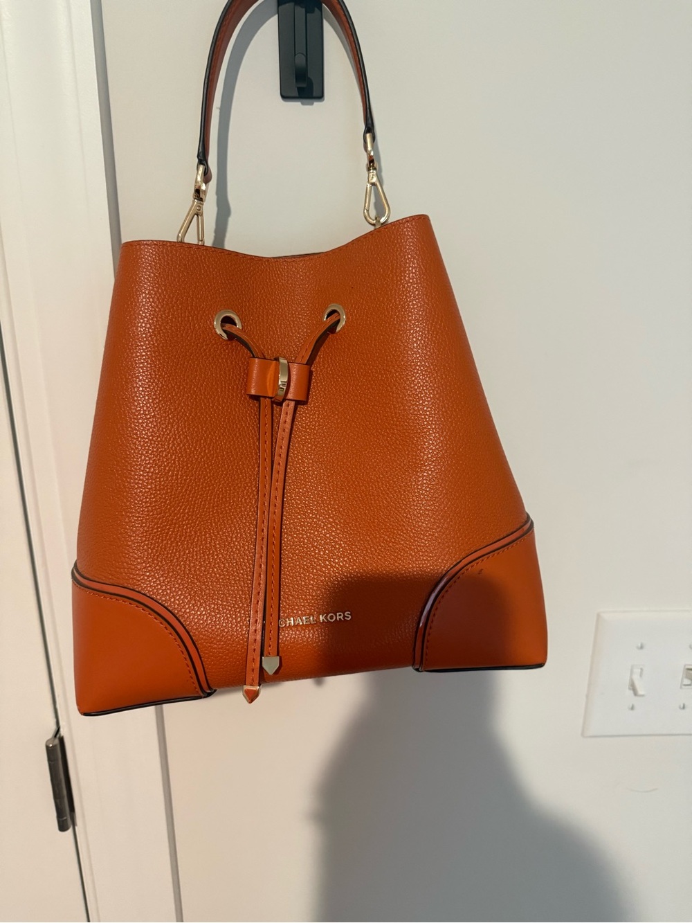 Michael Kors Cognac Pebbled Leather Drawstring Shoulder Bag